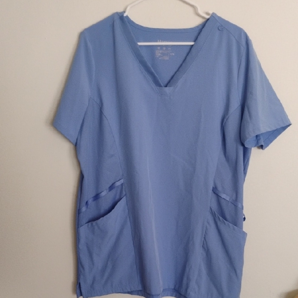 Hanes Comfort Fit Sky Blue V-Neck Scrub Top XL